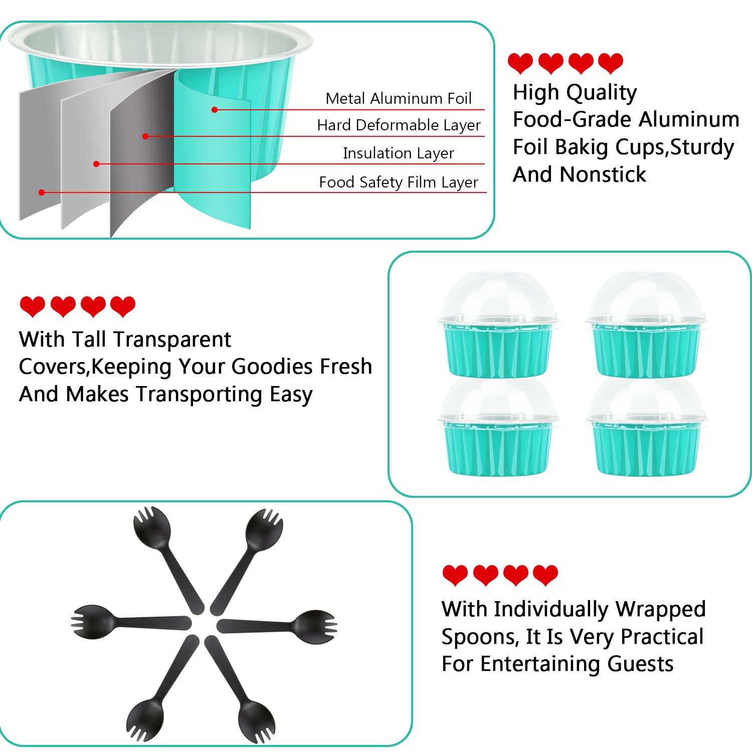Disposable Ramekins With Lids 50 Pack,Free-Air 5Oz Aluminum Foil Cupcake Cups Baking Tin,Mini Muffin Tins Cupcake Containers Hol